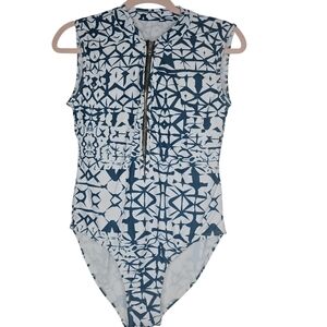 Blue and White One Piece Swimsuit